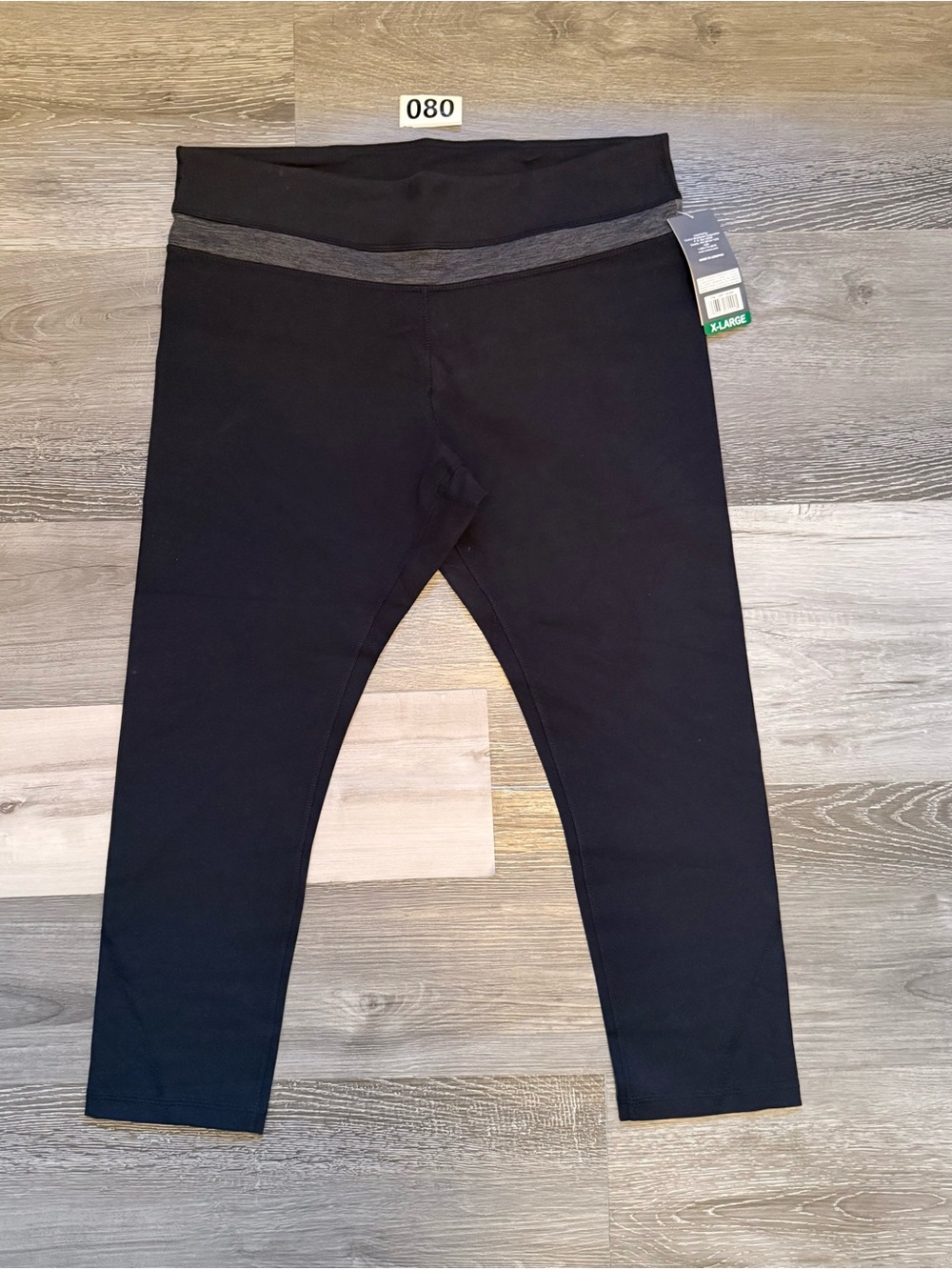 Kirkland Signature Black Capri Leggings with Gray Waistband